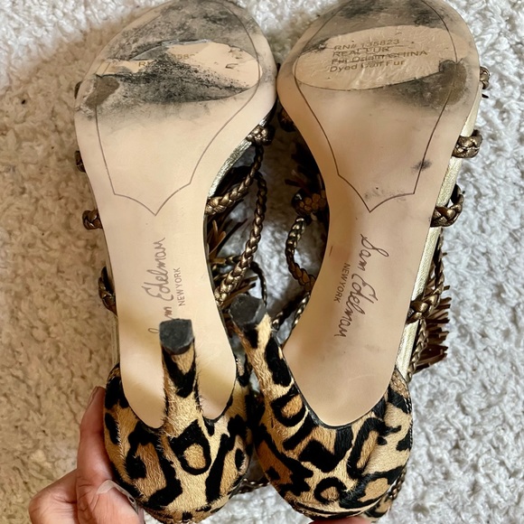 Sam Edelman Fringed Strappy Gladiator Style Leopard Cage Heels sz 7.5 - Picture 6 of 8